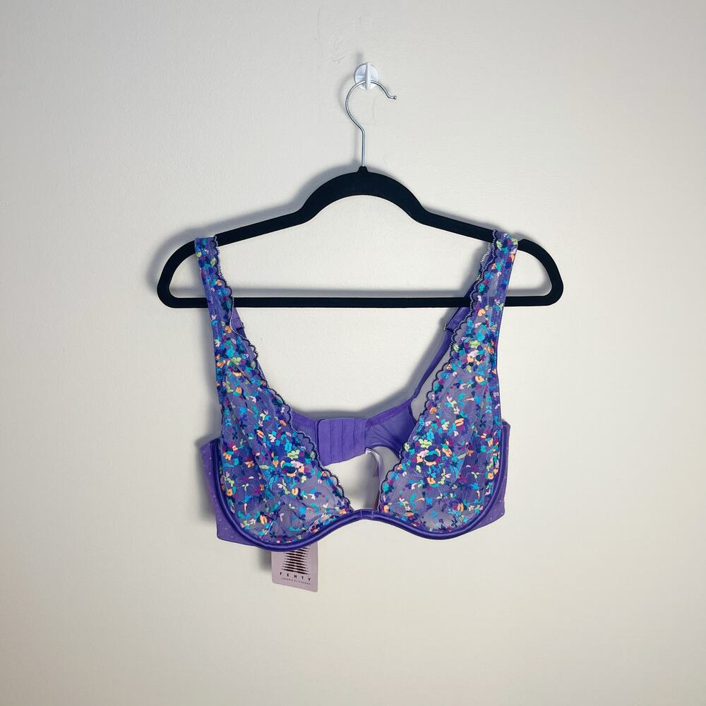 NWT Savage x Fenty Floral Unlined Lace Bra Size 38DD Purple - Picture 4 of 9